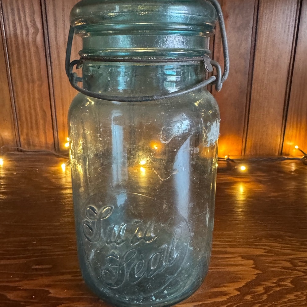 Vintage Blue Glass Jar with Lid